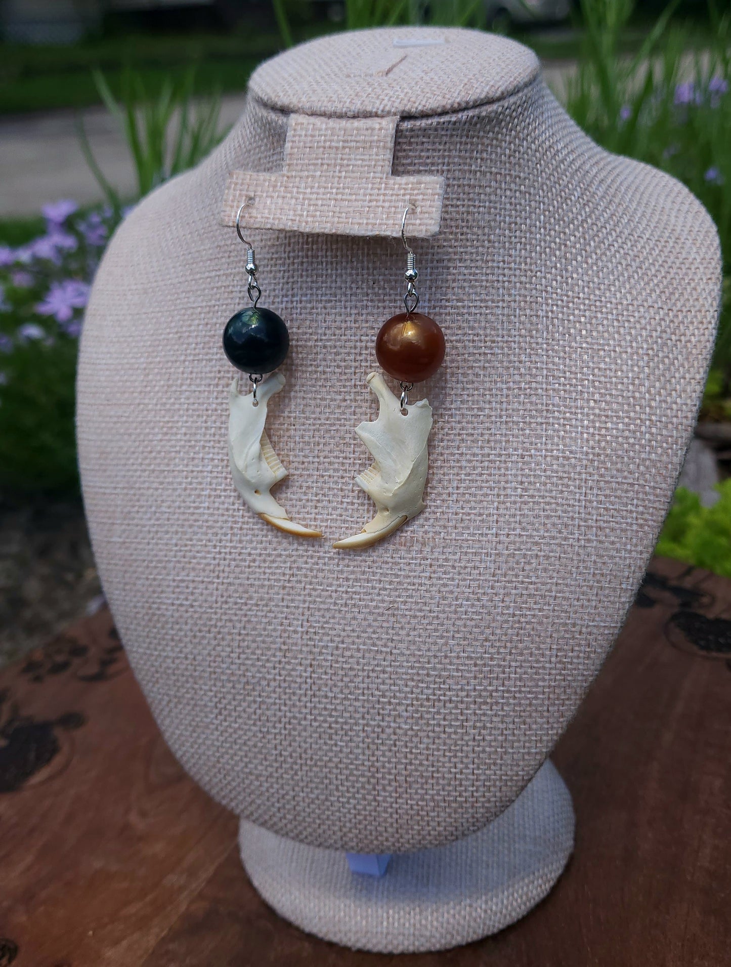 "Night and Day" Muskrat Jaw Earrings