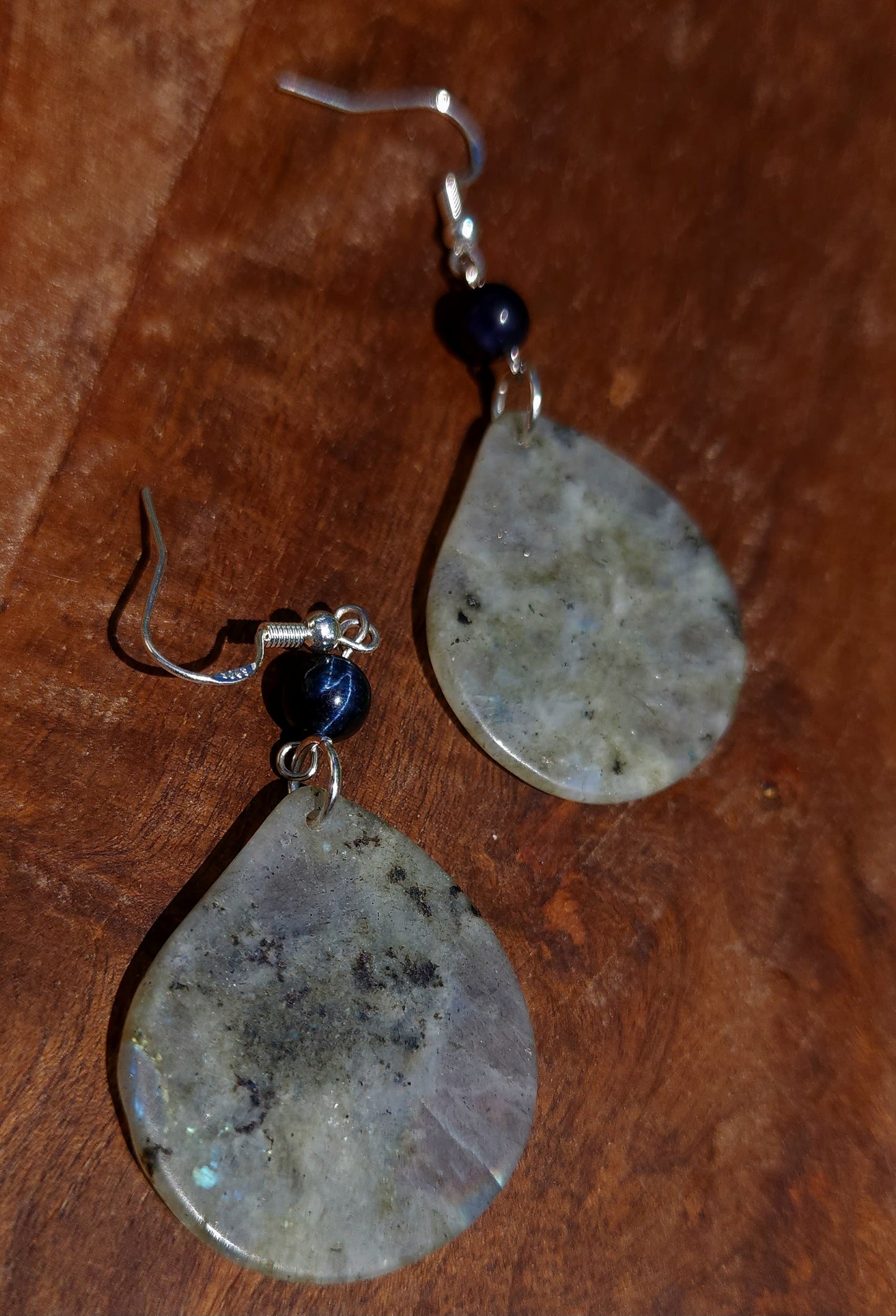 Upcycled Labradorite and Blue Tiger's Eye Earrings