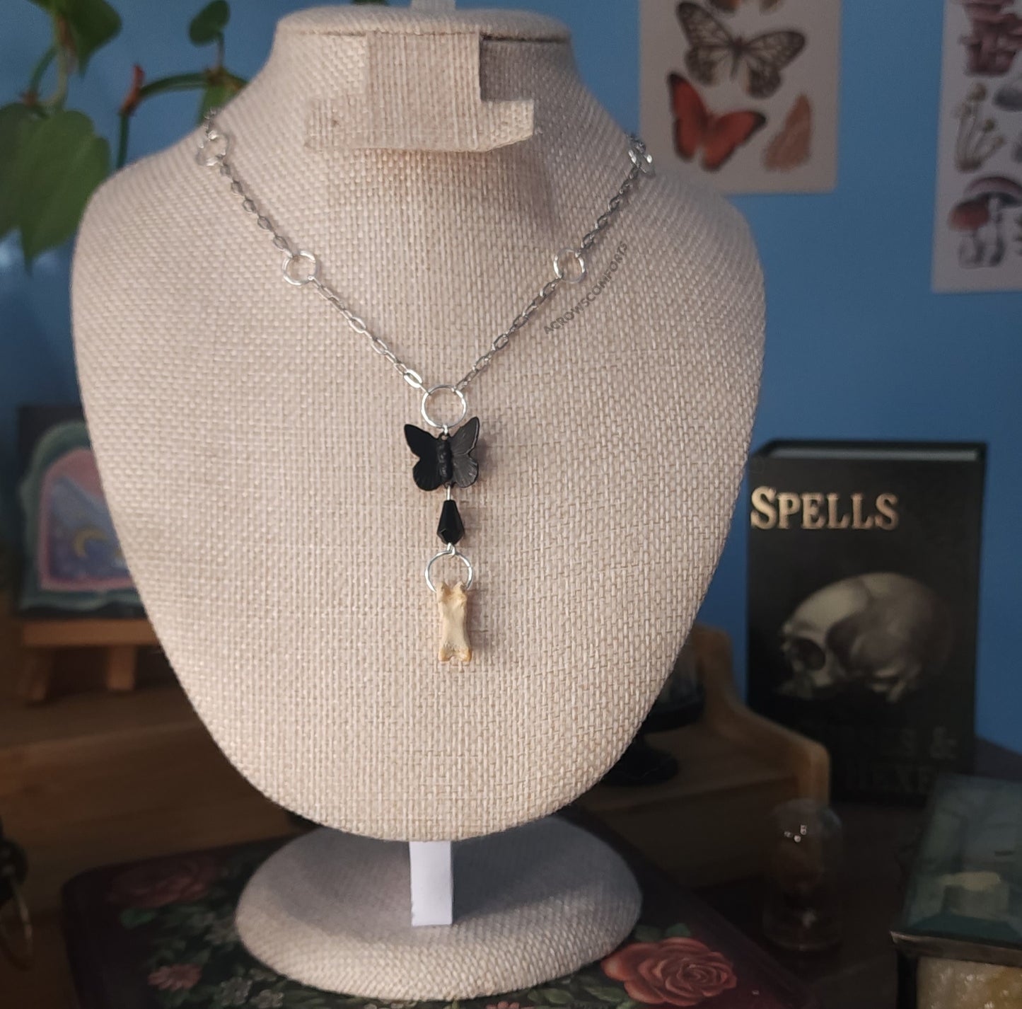 Wolf Toe Bone & Butterfly Necklace