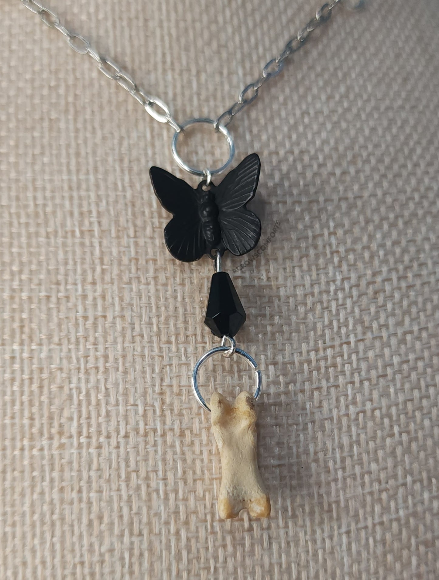 Wolf Toe Bone & Butterfly Necklace