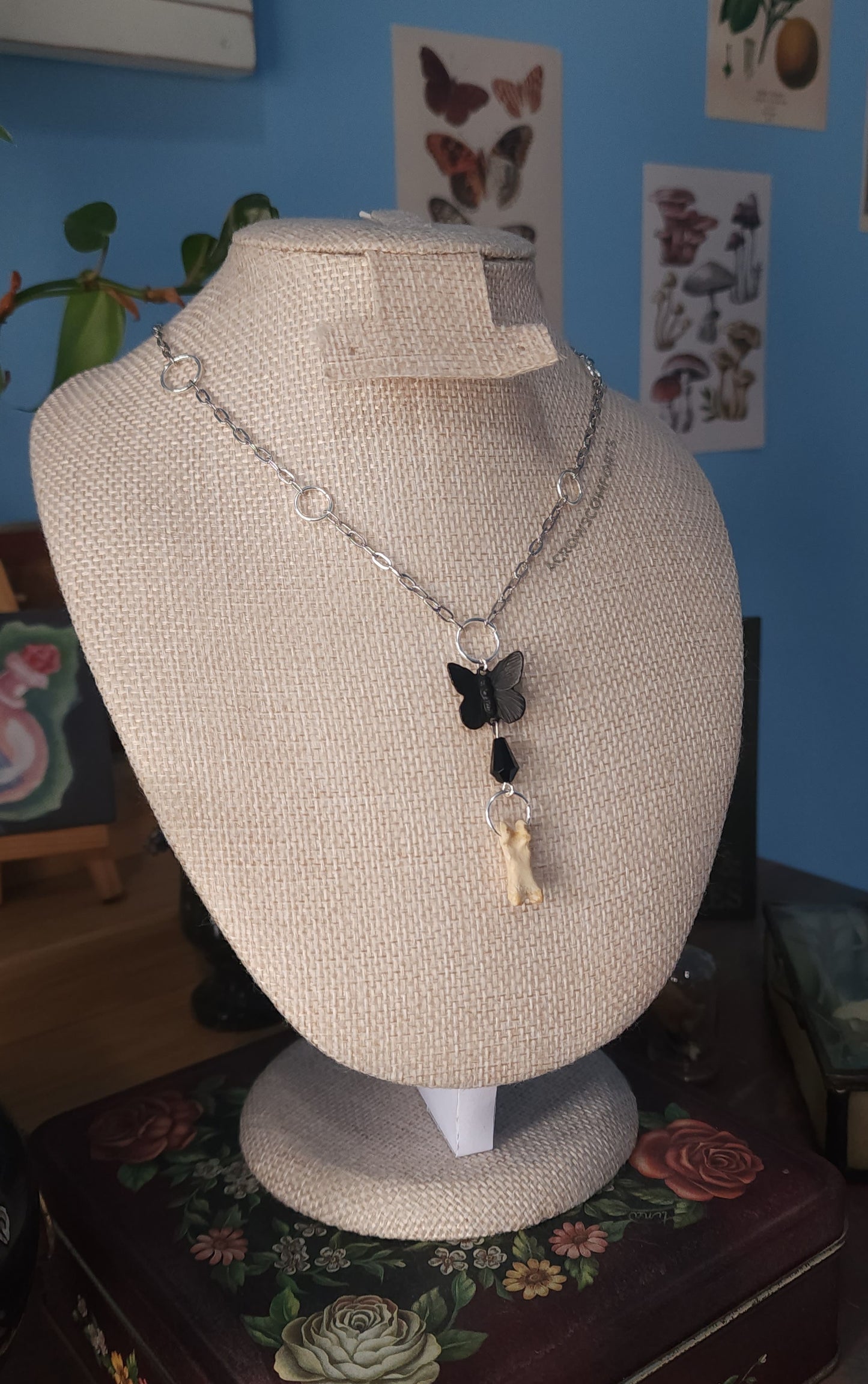 Wolf Toe Bone & Butterfly Necklace