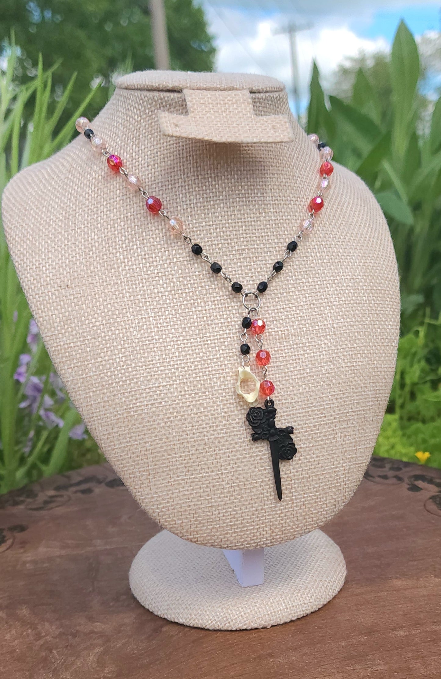 "Gothic Romance" Rosary Necklace with Muskrat Vertebrae