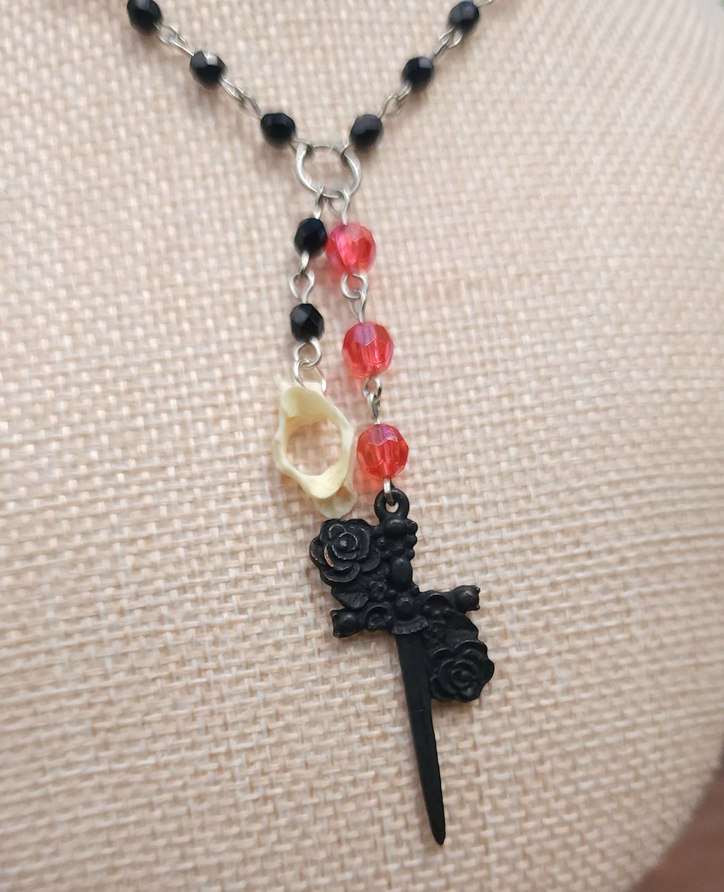 "Gothic Romance" Rosary Necklace with Muskrat Vertebrae