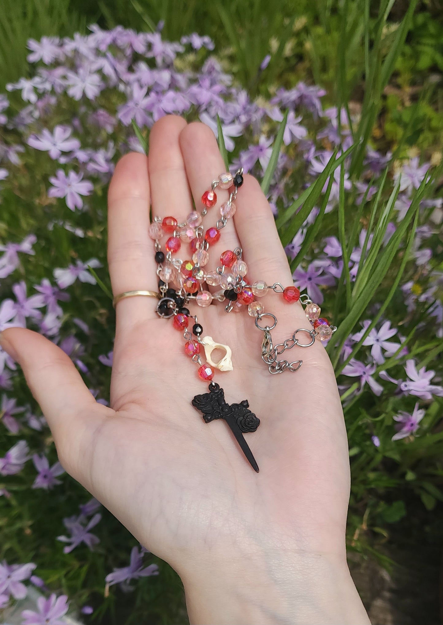 "Gothic Romance" Rosary Necklace with Muskrat Vertebrae