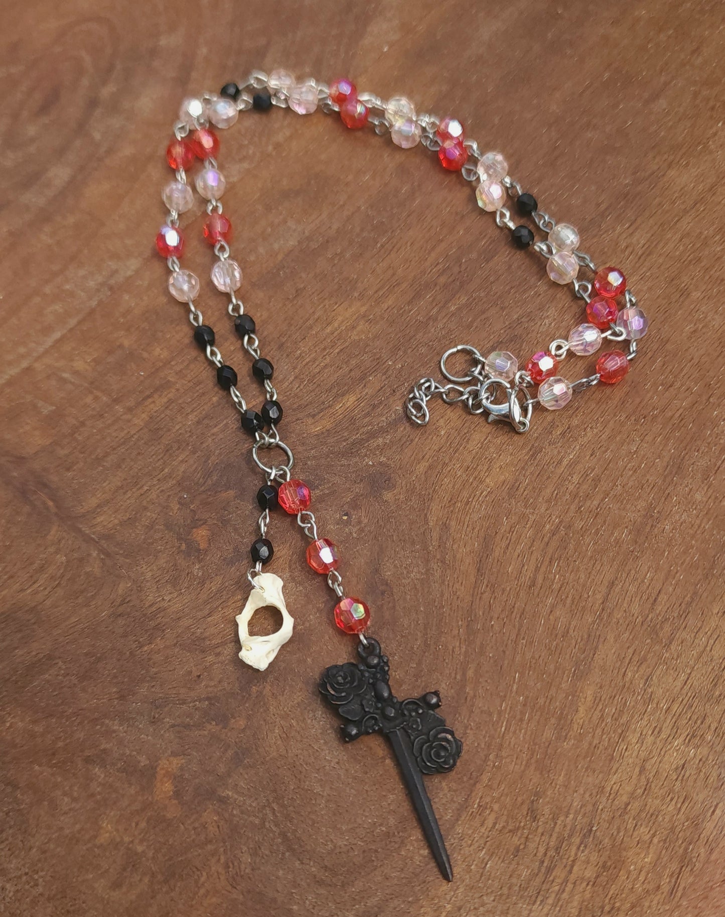 "Gothic Romance" Rosary Necklace with Muskrat Vertebrae
