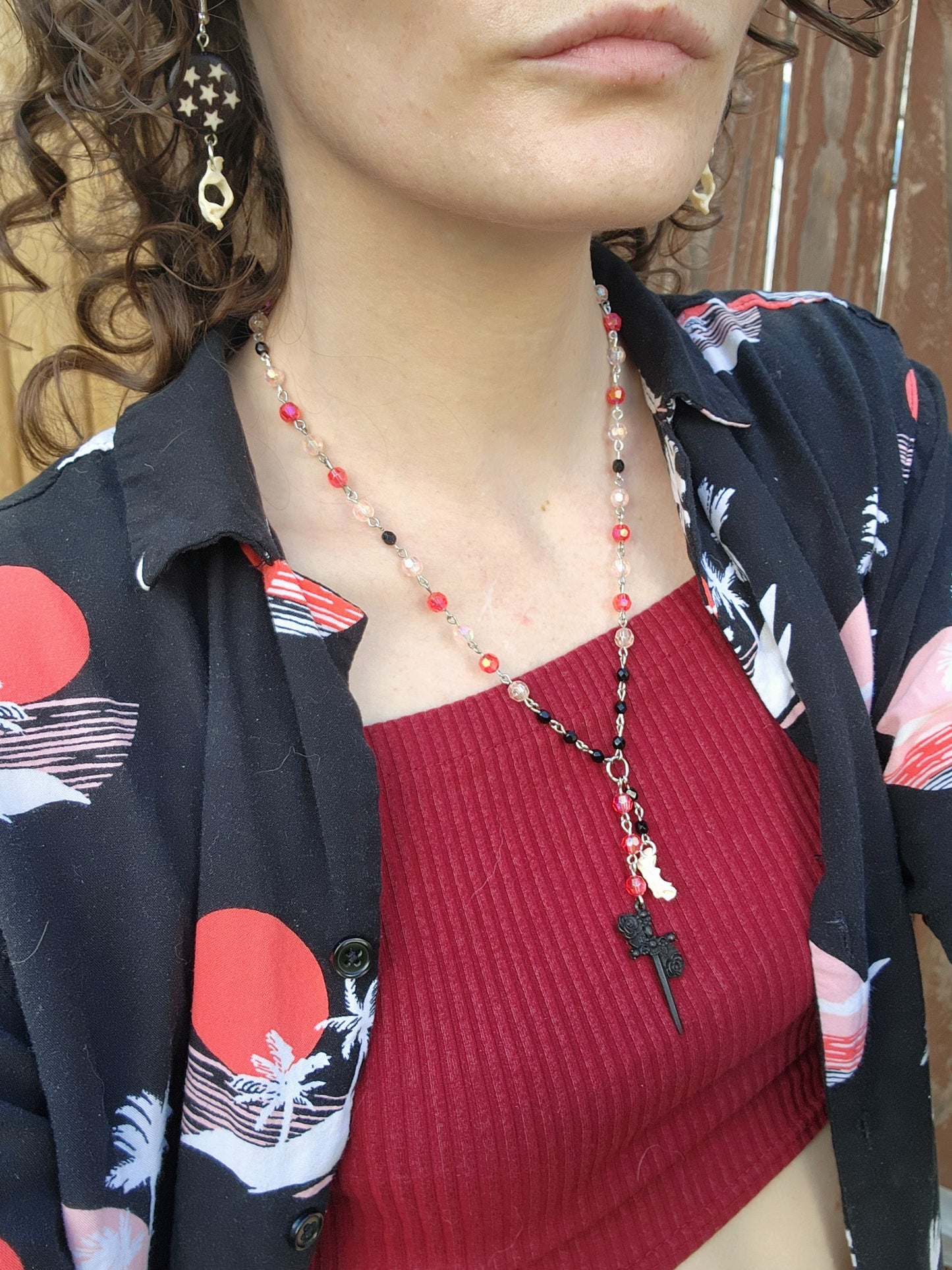 "Gothic Romance" Rosary Necklace with Muskrat Vertebrae