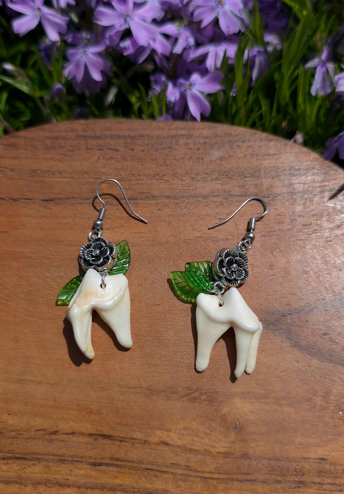 Flower Coyote Teeth Earrings