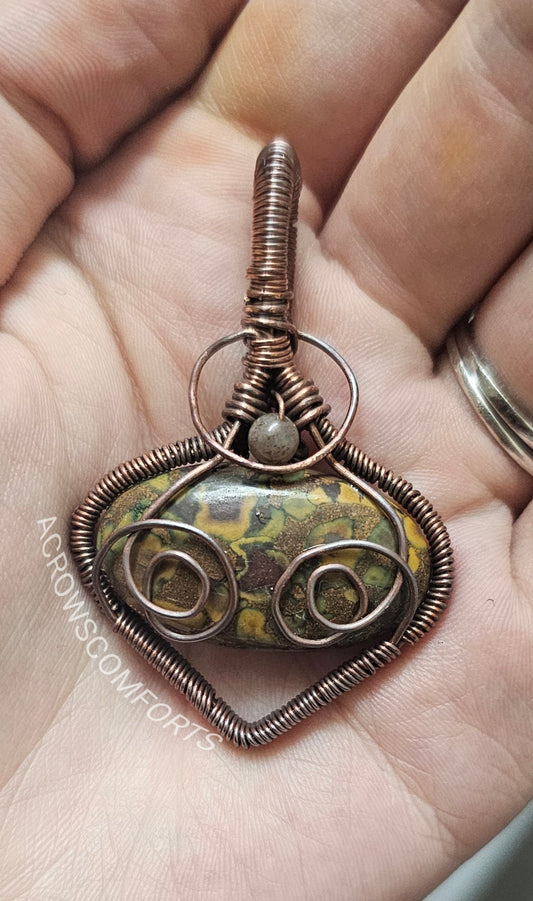 Crazy lace agate oxidized copper pendant