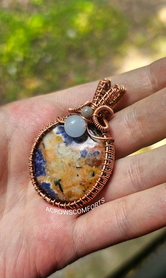 Sodalite & Morganite Wire Pendant