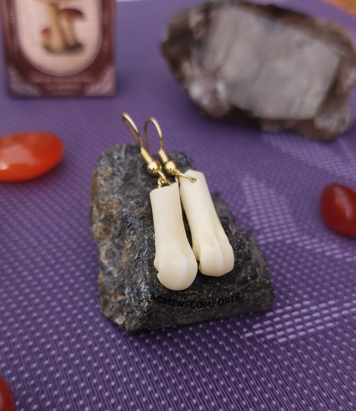 Cut Coyote Toe Bone Earrings