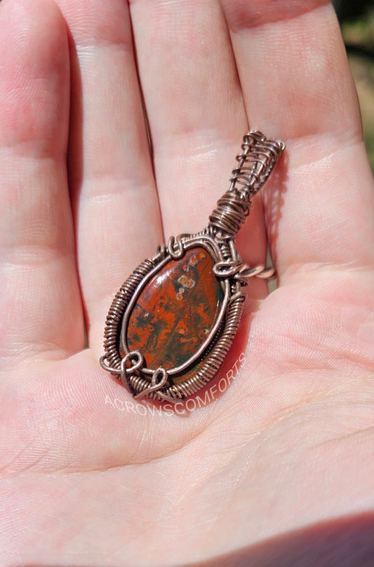Blood Stone Oxidized Copper Pendant