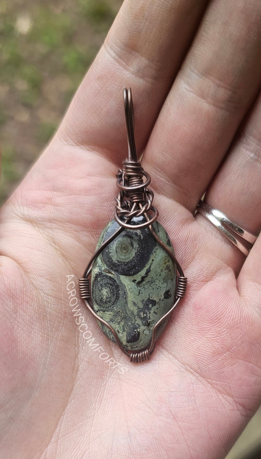 Galaxy jasper oxidized copper pendant