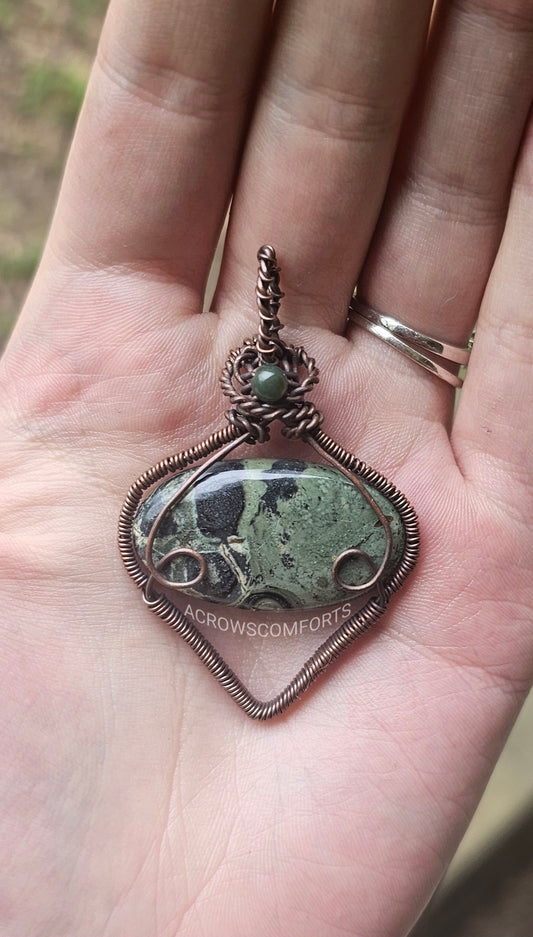 Galaxy jasper oxidized copper pendant